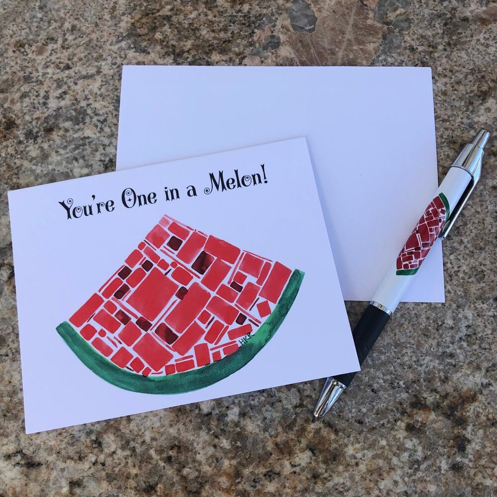 Watermelon Watercolor Card Set: Foodie Greeting Cards with Pen